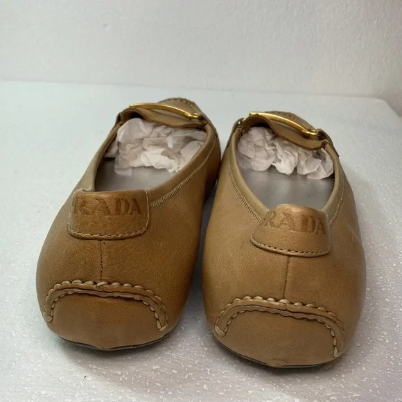 Prada women flats new no box size 36.5 Tan # 4099